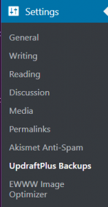 photo of updraftplus in wordpress menu