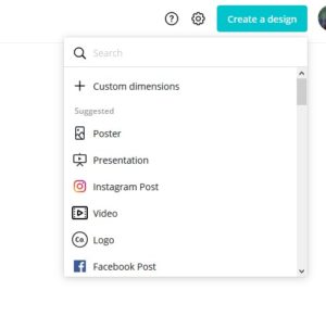 Create A Design area of Canva