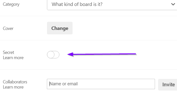 Toggle to make a board secret